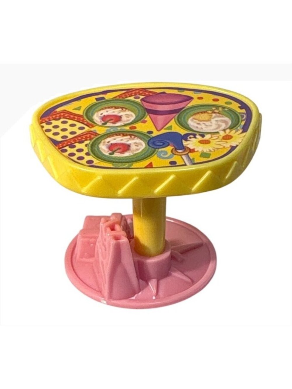 Fisher Price Sweet Street Birthday Table Fast Food Table Yellow Top Pink Base